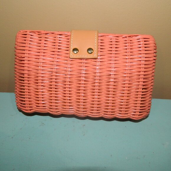Mark & Graham Wicker and Leather Coral Clutch - Picture 2 of 4